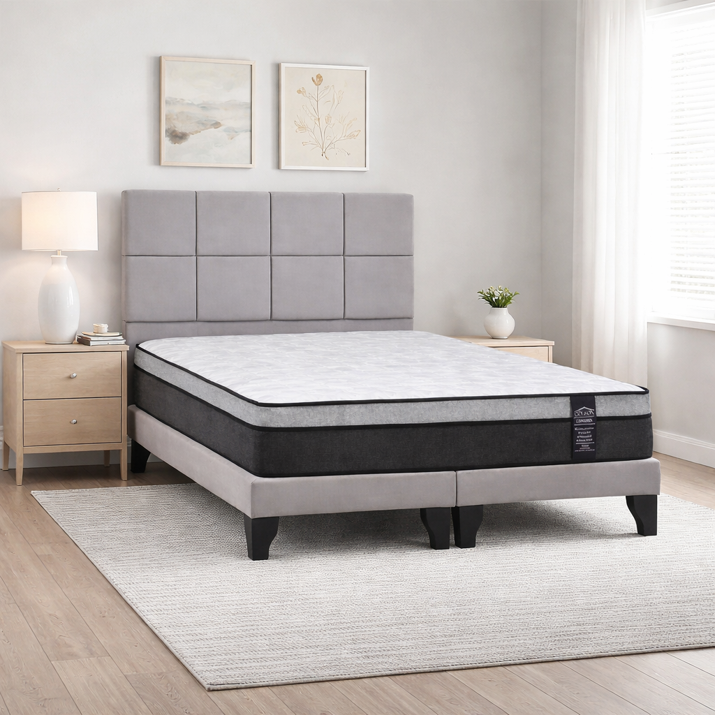 Cama Europea Atenas + Colchón Canaima 2 Plazas Negro_Fabrica_de_espuma_en_Santiago