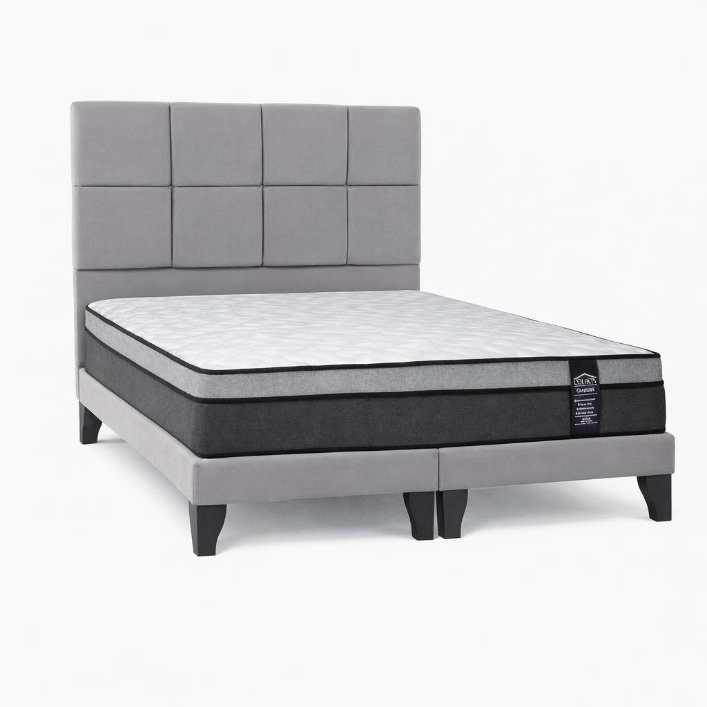 Cama Europea Atenas + Colchón Canaima 2 Plazas Negro_Fabrica_de_espuma_en_Santiago